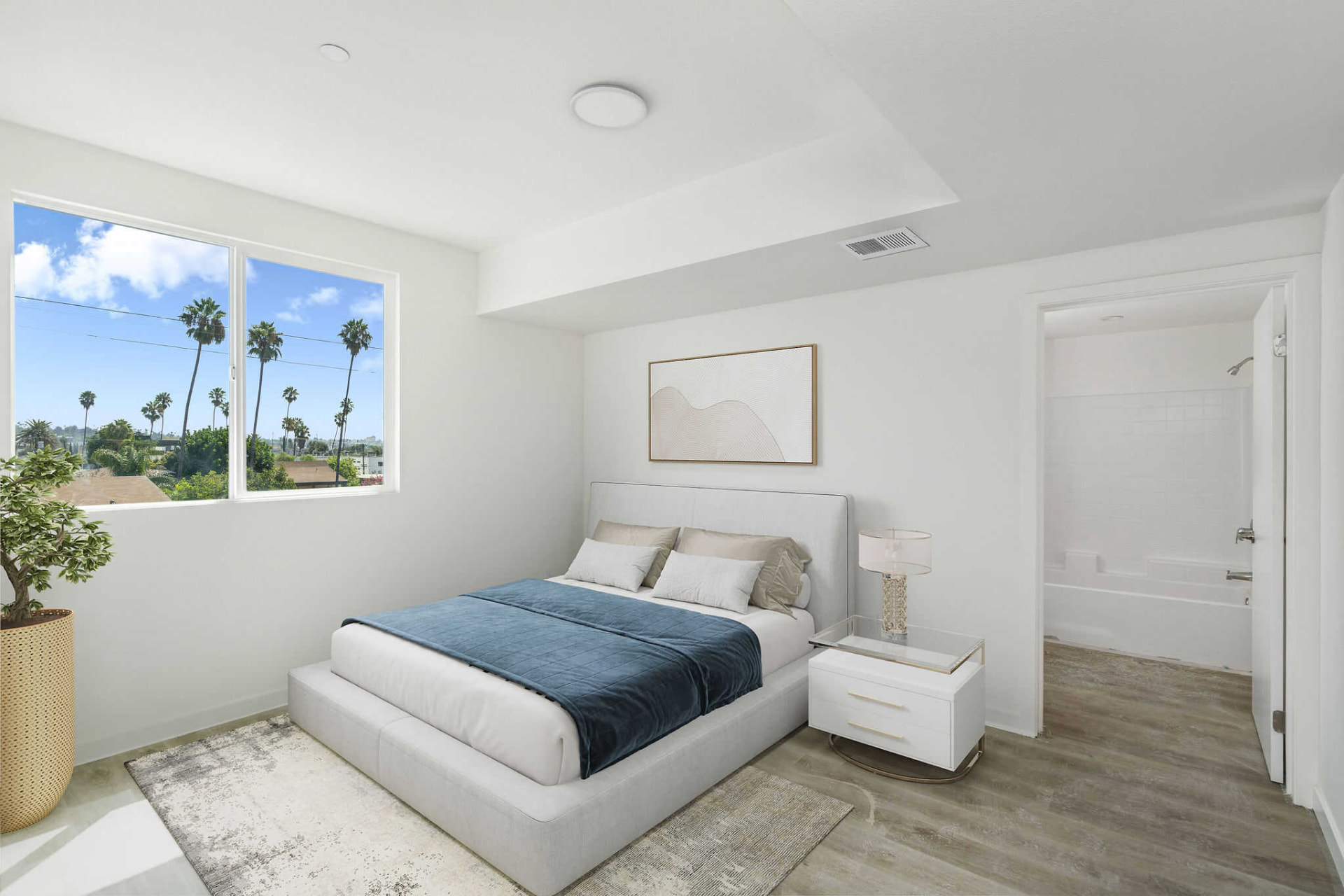 Quiet contemporary bedroom with natural light