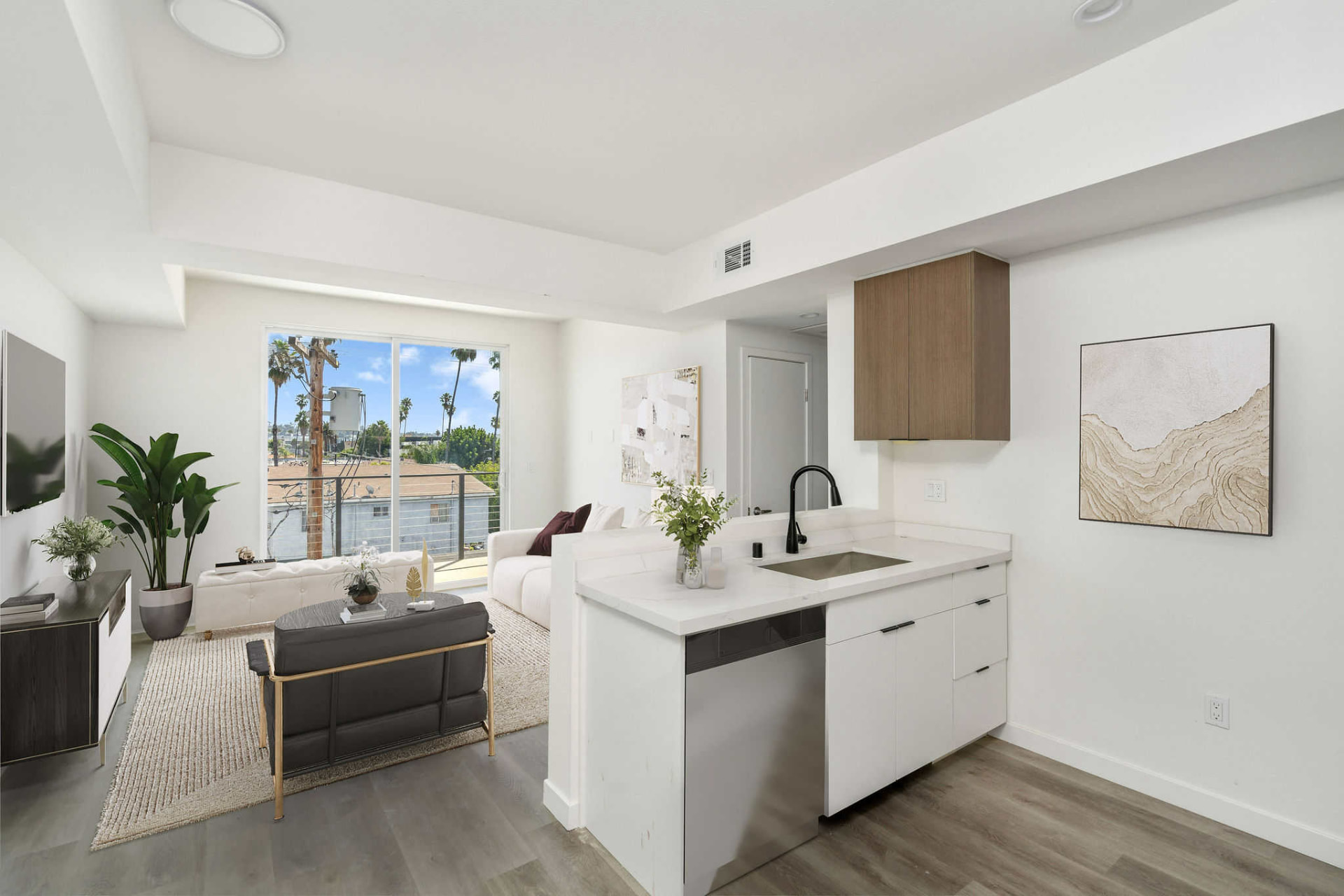 Contemporary kitchen and living area at Ace at Ardmore