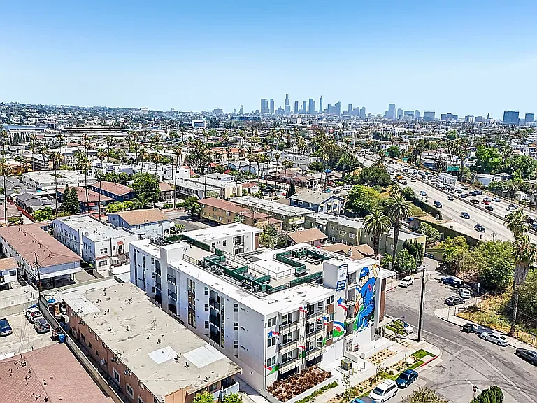 Aerial view of Ace at Ardmore and the Los Angeles skyline