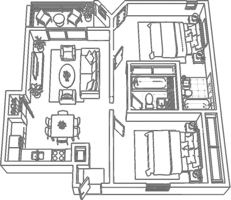 Floor Plan E floor plan — 900 square feet